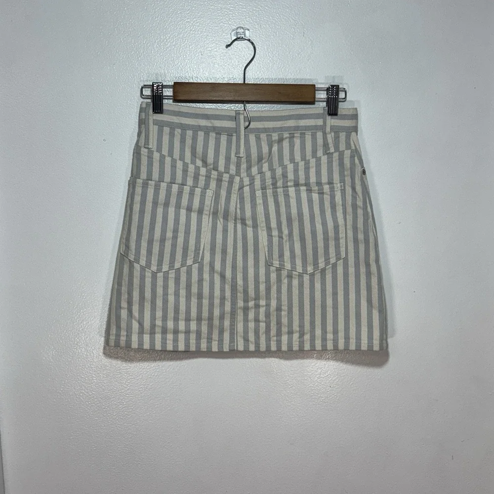 Madewell Stretch A-Line Mini Skirt Sz 25 Cream Blue Pompano Stripe Button L4493‎